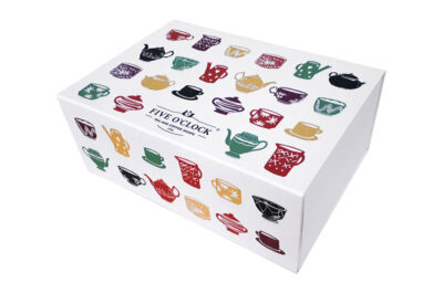 Składane pudełka z nadrukiem, z zamknięciem na rzepy, na herbatę i kawę